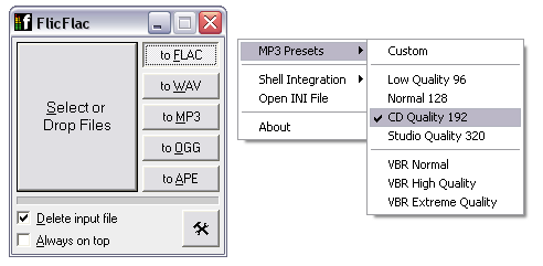 FlicFlac Audio Converter, converts audio files, WAV, FLAC, MP3, OGG and APE