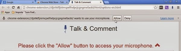 Talk and Comment asking permission to access your microphone