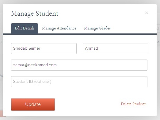 Manage Student Details, Sttendance and Grades