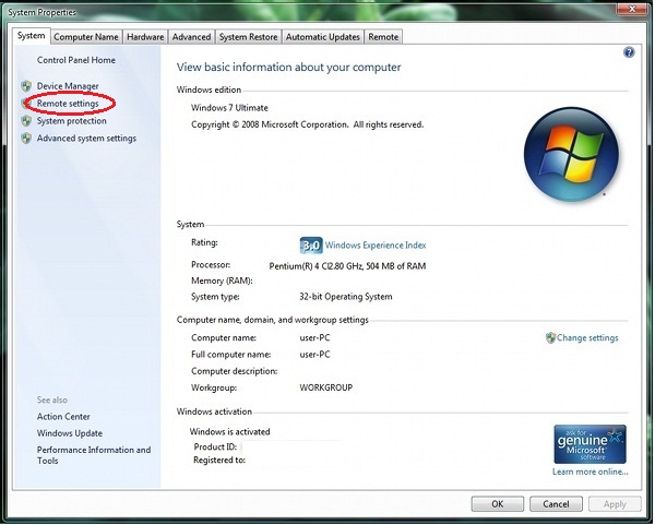 configure remote desktop connection on windows 7, vista operating system