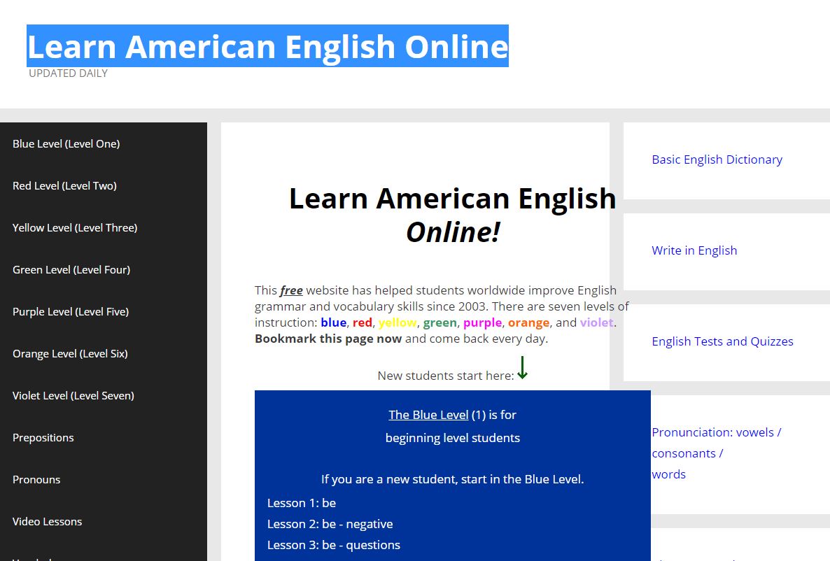 Learn American English Online website