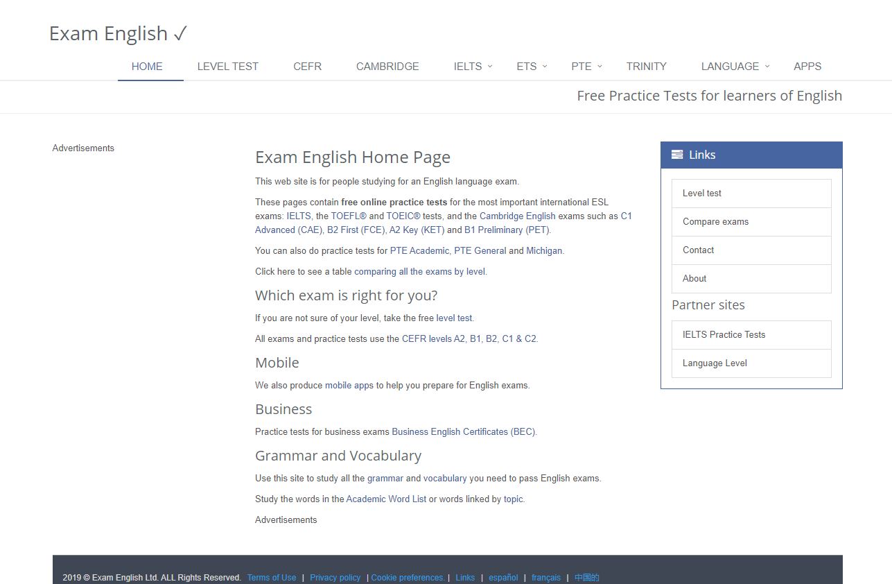 Exam English website