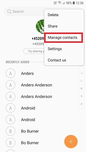 manage contacts android